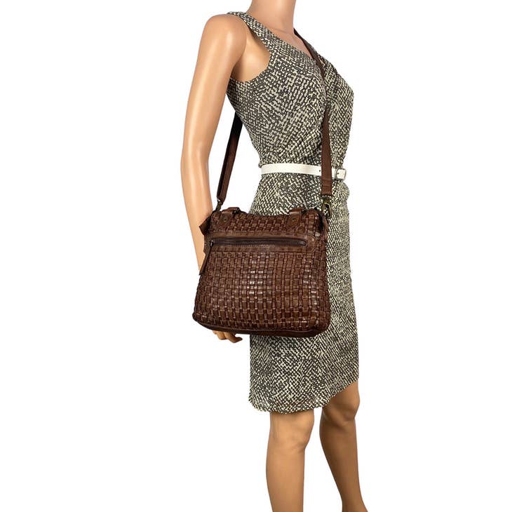 Linda Braided Leather Crossbody Shoulder Bag