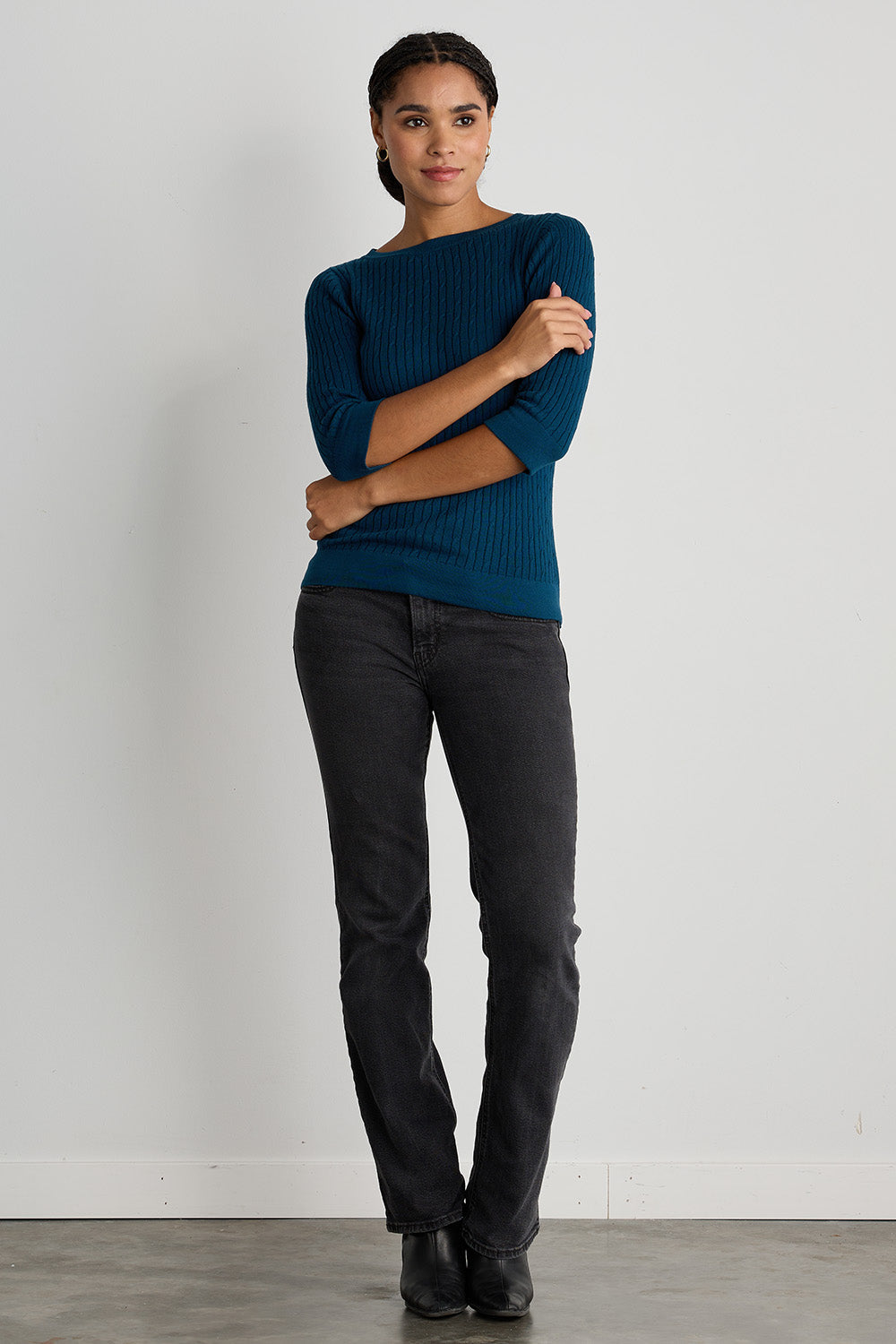 Women's Organic Cotton Cable Knit Boat Neck Sweater