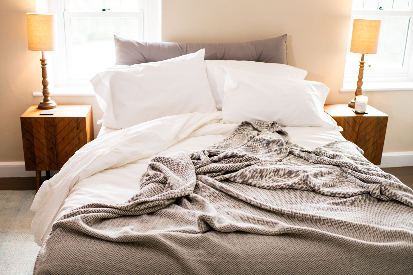 Herringbone Weave Cotton Blanket - USA Grown & Made