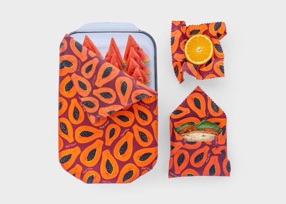 Papaya Gift Set: Beeswax Wraps, Cotton Tea Towels, and Swedish Dishcloths