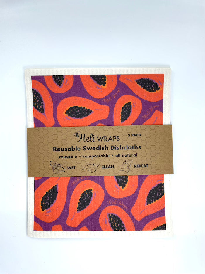 Papaya Gift Set: Beeswax Wraps, Cotton Tea Towels, and Swedish Dishcloths