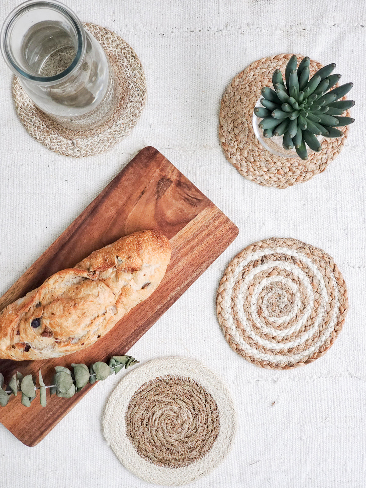 Natural Coaster Trivet Gift Set of 4 with Green pouch