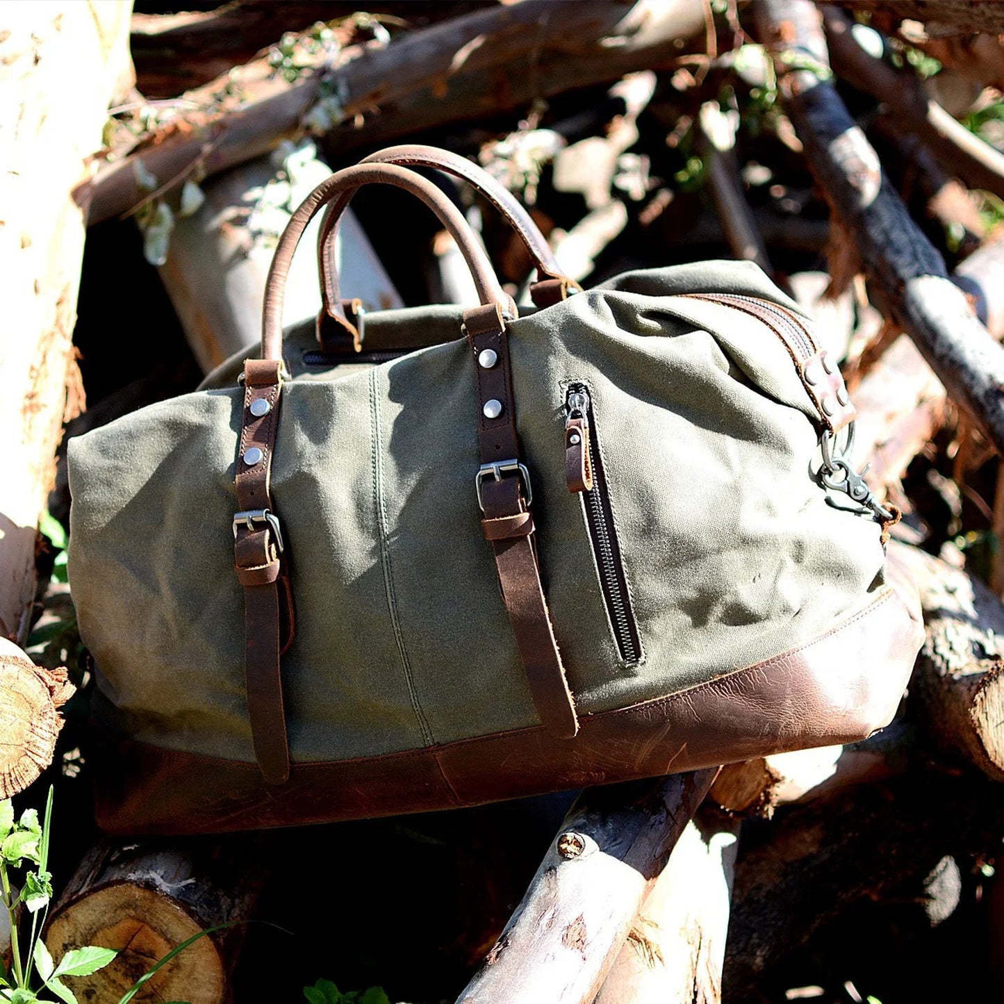 Waxed Canvas and Leather Overnight Bag