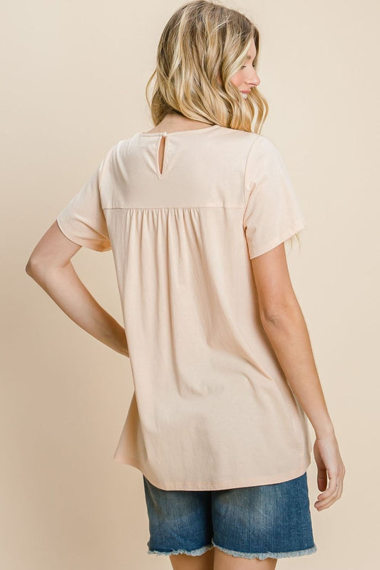 Cotton Bleu by Nu Label Eyelet Round Neck Short Sleeve T-Shirt-1