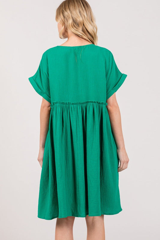 SAGE + FIG Full Size Button Up Short Sleeve Dress-1