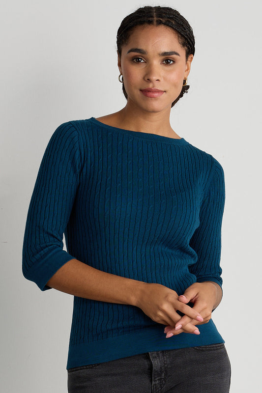 Women's Organic Cotton Cable Knit Boat Neck Sweater