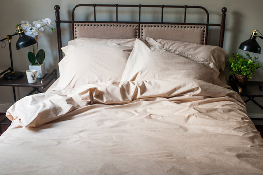 Natural Colored Cotton Duvet Cover Set in Color "Latte Linen" - USA Grown & Made