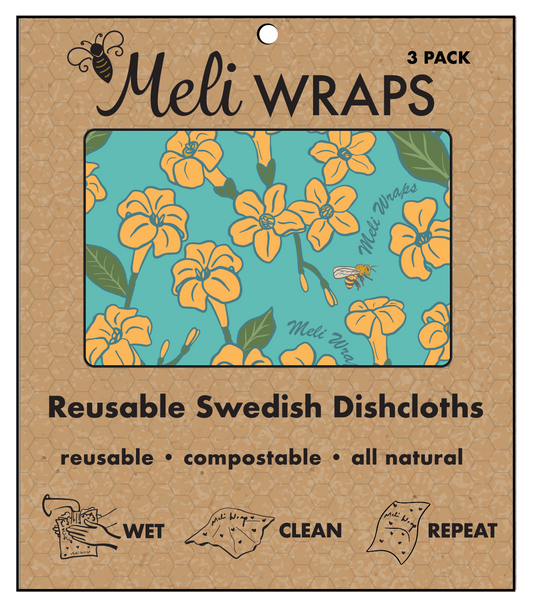 Puakenikeni & Bee Gift Set: Beeswax Wraps, Cotton Tea Towels, and Swedish Dishcloths