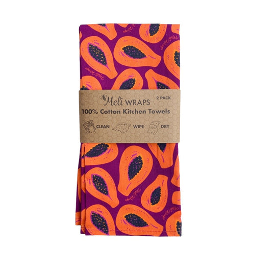 Papaya Gift Set: Beeswax Wraps, Cotton Tea Towels, and Swedish Dishcloths