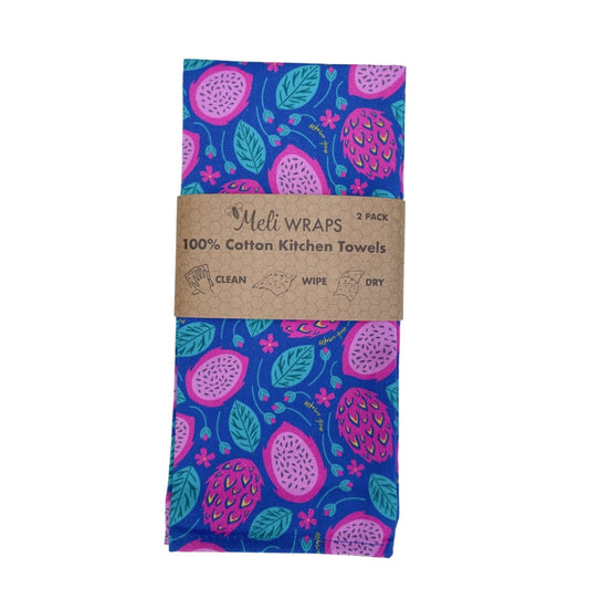 Dragonfruit Gift Set - Beeswax Wraps, Tea Towels, and Swedish Dishcloths Bundle