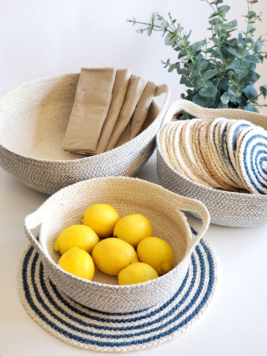 Amari Jute Fruit Bowl - Blue