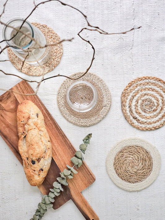 Natural Coaster Trivet Gift Set of 4 with Green pouch