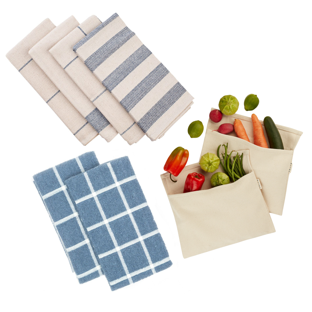 Kitchen Towels + Crisper Bags Set in 100% Cotton | Create Your Own Set