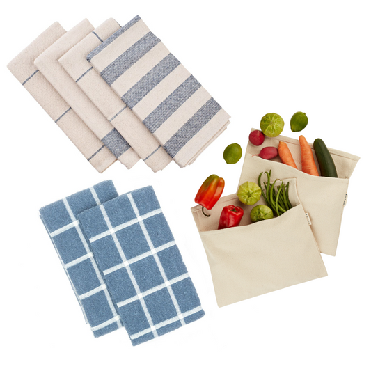 Kitchen Towels + Crisper Bags Set in 100% Cotton | Create Your Own Set