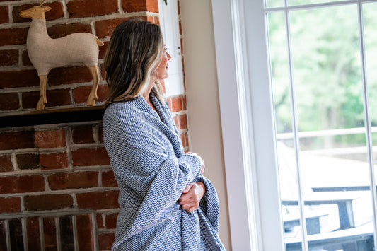 Herringbone Weave Cotton Blanket - USA Grown & Made