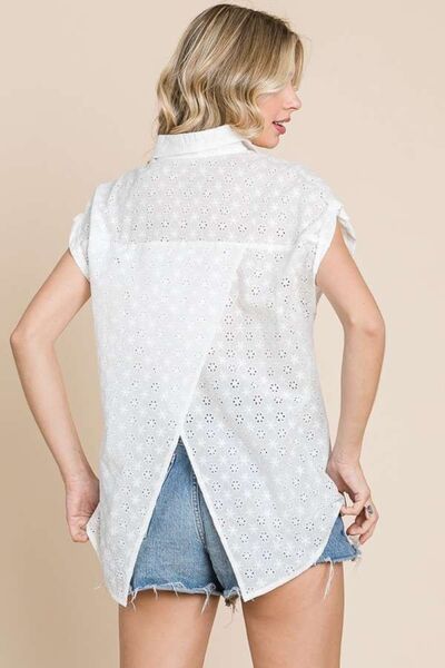 Culture Code Eyelet Crisscross Back Button Up Shirt-1