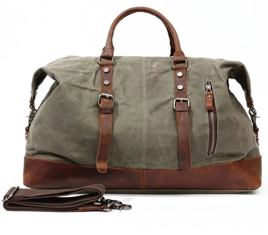 Waxed Canvas and Leather Overnight Bag
