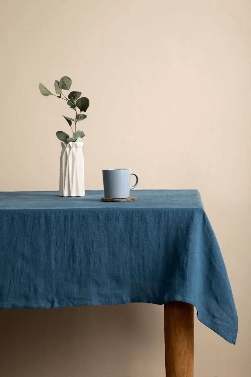 Peacock Blue Tablecloth | Pure Linen | Linen Cotton Mix | Soft | Handmade | Customisable Sizes | Customisable Shapes-0