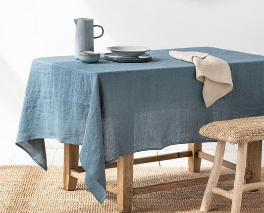 Teal Blue Tablecloth | Pure Linen | Linen Cotton Mix | Soft | Handmade | Customisable Sizes | Customisable Shapes-0