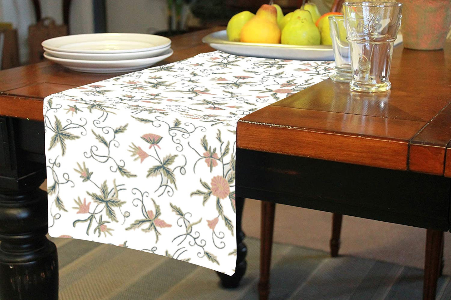 Mercy - Crewel Embroidered Table Runner | Linen Cotton Mix | Soft | Handmade | Cotton Linen Backing | Customisable Sizes-1