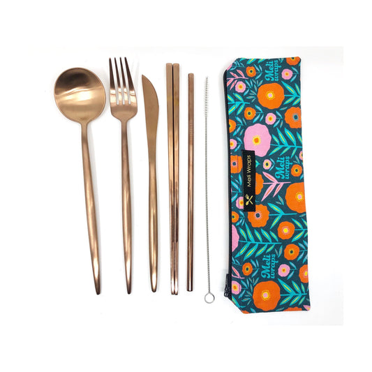 Reusable Cutlery To-Go Set in Dark Bloom